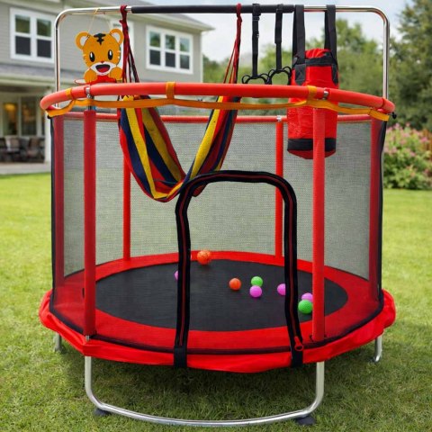 Trampolina dla dzieci ogrodowa siatka piłki koszykówka 155cm czerwona Kik Sp. z o. o. Sp. k.