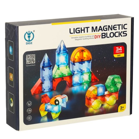 Klocki magnetyczne konstrukcyjne świecące elementy figury 3D 32el. Kik Sp. z o. o. Sp. k.