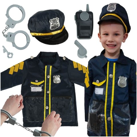 Kostium strój karnawałowy przebranie policjant kajdanki czapka zestaw 3-8 lat Kik Sp. z o. o. Sp. k.