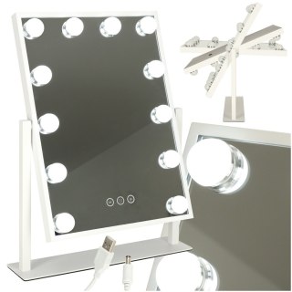 Lusterko do makijażu kosmetyczne podświetlane 12 LED Hollywood z 12 żarówkami USB 30 x 40 cm Kik Sp. z o. o. Sp. k.