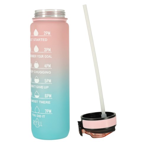 Butelka na wodę bidon ze słomką uchwytem miarką motywacyjną na siłownię BPA free Tritan 1l róż błękit Kik Sp. z o. o. Sp. k.