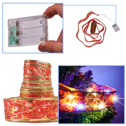 Wstążka ozdobna taśma LED 10m 100LED lampki choinkowe ozdoba świąteczna multikolor na baterie Kik Sp. z o. o. Sp. k.