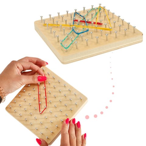 Geoboard geoplan drewniana układanka tworzenie kształtów z gumek Kik Sp. z o. o. Sp. k.