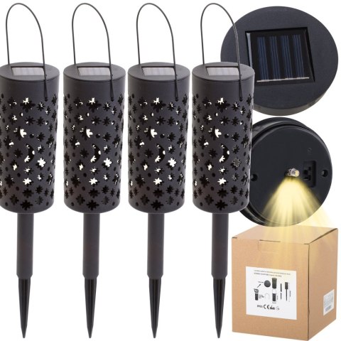 Lampa solarna ogrodowa ażurowa latarenka lampion LED czujnik zmierzchu wbijana 4szt. Kik Sp. z o. o. Sp. k.