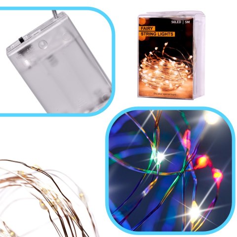 Lampki LED druciki dekoracyjne świąteczne choinkowe 5m 50LED multikolor Kik Sp. z o. o. Sp. k.