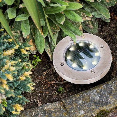 Lampy ogrodowe solarne najazdowe gruntowe czujnik zmierzchu wbijane świecący dysk 8LED 4szt. ciepły biały Kik Sp. z o. o. Sp. k.