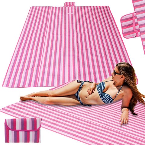 Mata plażowa wodoodporna koc piknikowy plażowy składany torba XXL 200x200cm różowa Kik Sp. z o. o. Sp. k.