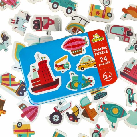 Puzzle dla dzieci układanka w puszce pojazdy 48 puzzli 24 obrazki Kik Sp. z o. o. Sp. k.