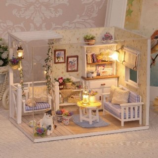 Domek dla lalek drewniany retro model DIY 3013 LED 13cm Kik Sp. z o. o. Sp. k.