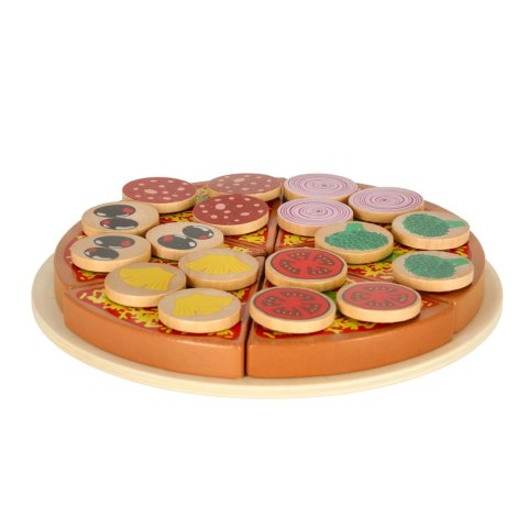 Pizza drewniany zestaw do zabawy na rzep akcesoria łopatka nóż talerz nauka krojenia 20cm Kik Sp. z o. o. Sp. k.