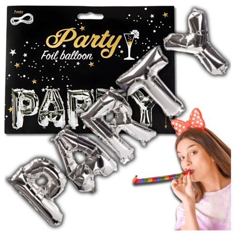 BALON FOLIOWY OGROMNY NAPIS PARTY SREBRNY URODZINY SYLWESTER WYSOKOŚĆ 40 CM