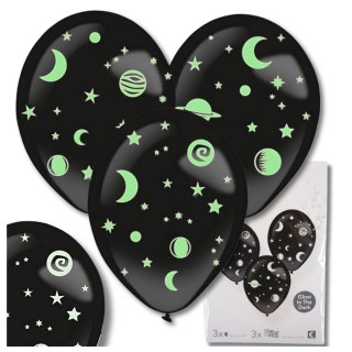 BALONY DMUCHANE LATEKSOWE CZARNE 3 SZT + NAKLEJKI GWIAZDKI FLUO NA URODZINY