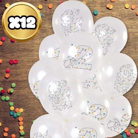 DUŻE BALONY TRANSPARENTNE BIAŁE 12 SZT 2 LATA ORIGAMI DRUGIE URODZINY