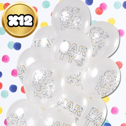 DUŻE BALONY TRANSPARENTNE BIAŁE 12 SZT PARTY ORIGAMI URODZINY