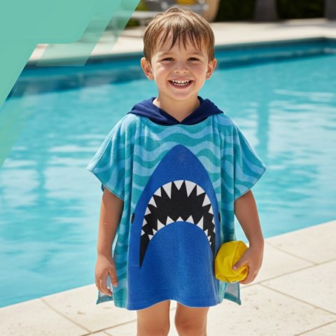Ponczo kąpielowe dziecięce REKIN z kapturem Ręcznik plażowy Basen Plaża 50x100