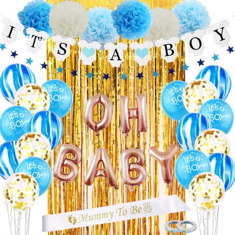 Zestaw balonów i rekwizytów na Baby Shower- "IT'S A BOY" HaloFuture