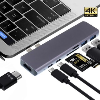 Adapter 7w1 HUB USB-C HDMI 4K SD Macbook Pro / Air - Szary HaloFuture
