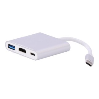 Adapter aluminiowy HUB 3w1 USB-C na HDMI 4K, USB 3.1, USB-C - srebrny HaloFuture