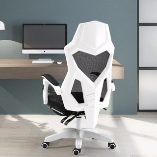 Ergonomiczny, obrotowy fotel biurowy, krzesło z zagłówkiem i podnóżkiem - biały HaloFuture