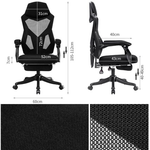 Ergonomiczny, obrotowy fotel biurowy, krzesło z zagłówkiem i podnóżkiem - biały HaloFuture