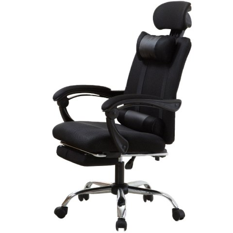 Ergonomiczny, obrotowy fotel z podnóżkiem i zagłówkiem, wentylacja - czarny HaloFuture