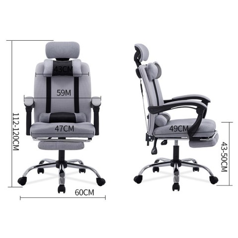 Ergonomiczny, obrotowy fotel z podnóżkiem i zagłówkiem, wentylacja - czarny HaloFuture