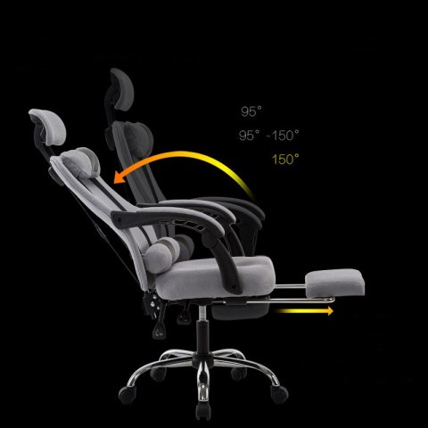Ergonomiczny, obrotowy fotel z podnóżkiem i zagłówkiem, wentylacja - czarny HaloFuture