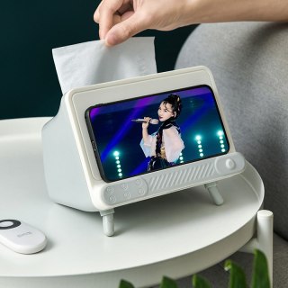 Pudełko na chusteczki z uchwytem na telefon - szare HaloFuture