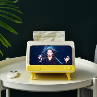 Pudełko na chusteczki z uchwytem na telefon - żółte HaloFuture