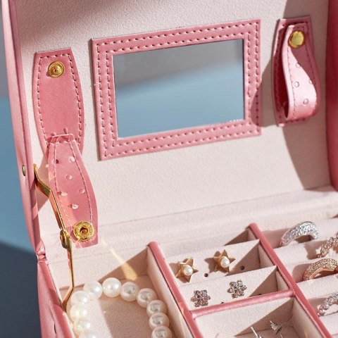 Wielopoziomowa szkatułka LELANI, kuferek na biżuterię Premium - jasnoróżowa HaloFuture