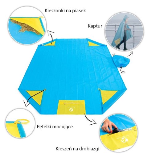 Wodoodporny koc piknikowy z płaszczem przeciwdeszczowym - czarny HaloFuture