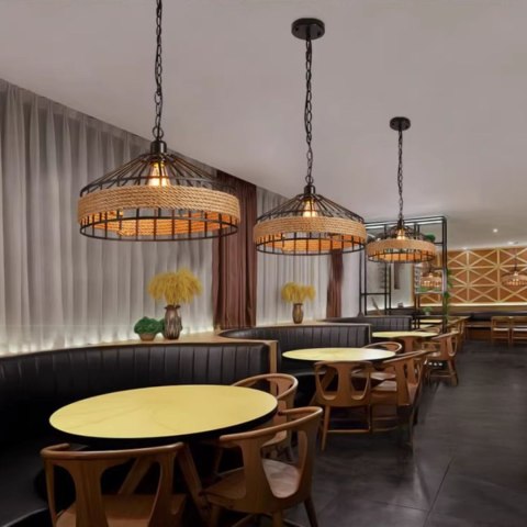 Lampa sufitowa z liny konopnej na łańcuchu - średnica 40 cm HaloFuture
