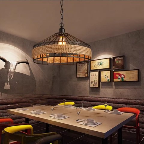 Lampa sufitowa z liny konopnej na łańcuchu - średnica 40 cm HaloFuture