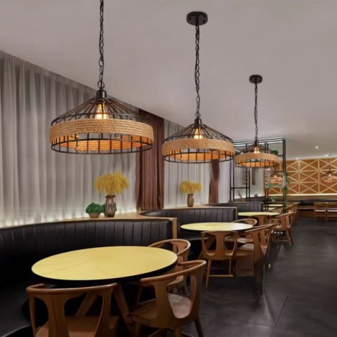 Lampa sufitowa z liny konopnej na łańcuchu - średnica 40 cm HaloFuture