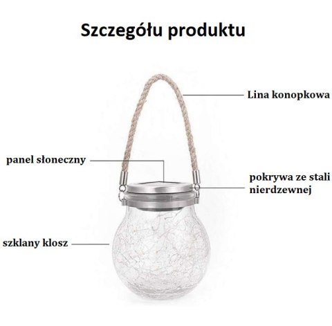Lampion solarny ogrodowy/ Wisząca lampka LED solarna - rozmiar L, światło białe HaloFuture