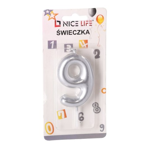 Świeczka na tort urodzinowa 9 - srebrna LOVE LIFE Sp. z.o.o
