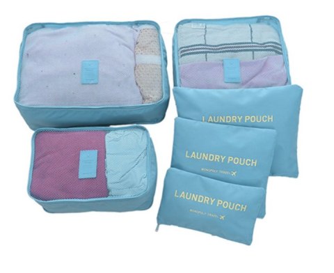 Zestaw organizerów podróżnych do walizki i szafy (6szt) - jasnoniebieski HaloFuture