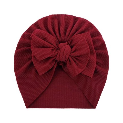 Turban niemowlęcy z kokardką, czapka dziewczęca - bordowy HaloFuture