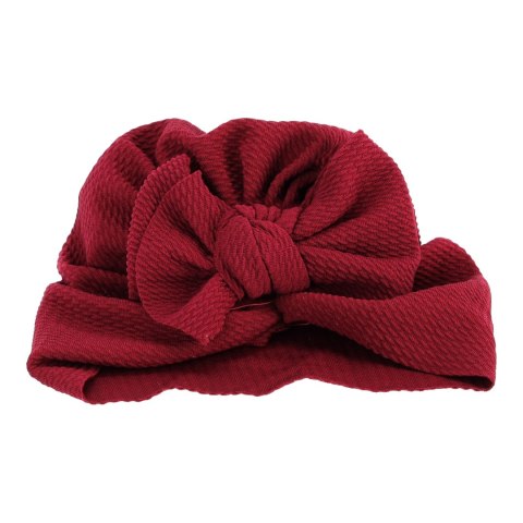 Turban niemowlęcy z kokardką, czapka dziewczęca - bordowy HaloFuture