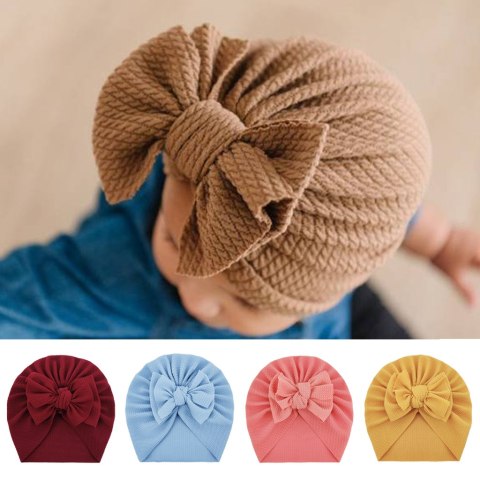 Turban niemowlęcy z kokardką, czapka dziewczęca - bordowy HaloFuture