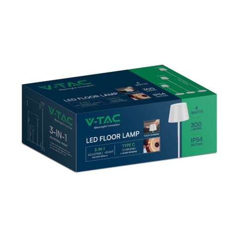 Lampa Podłogowa LED Biała Ładowalna 3000K 4W V-TAC V-TAC Europe Ltd