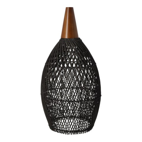 Rustykalna rattanowa lampa wisząca - 25cm (czarny kolor) HaloFuture