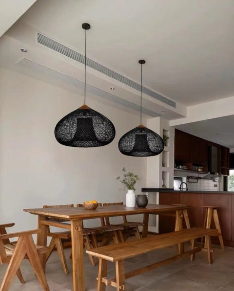 Sufitowa naturalna lampa rattanowa wisząca - 40cm - czarna HaloFuture