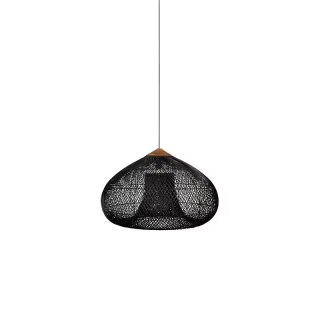 Sufitowa naturalna lampa rattanowa wisząca - 50 cm - czarna HaloFuture