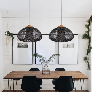 Sufitowa naturalna lampa rattanowa wisząca - 50 cm - czarna HaloFuture