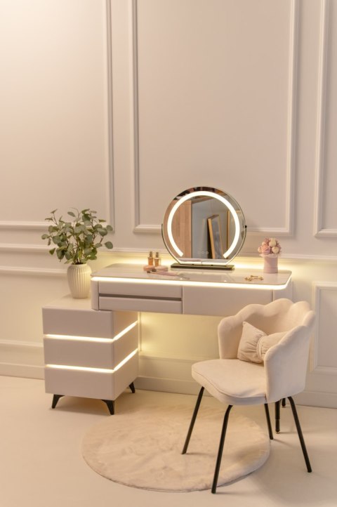 Toaletka kosmetyczna LED Marmurek/ Komplet mebli blat 80 cm Ana - kolor biały HaloFuture