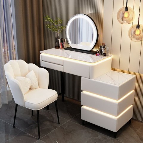 Toaletka kosmetyczna LED Marmurek/ Komplet mebli blat 80 cm Ana - kolor biały HaloFuture