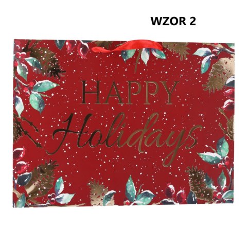 Torebka na prezent świąteczna "Happy Holidays" 42x12x31 cm Mix wzorów LOVE LIFE Sp. z.o.o