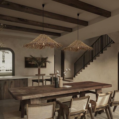 Żyrandol lampa naturalny rattanowy w kształcie słomkowego kapelusza - 40 cm HaloFuture