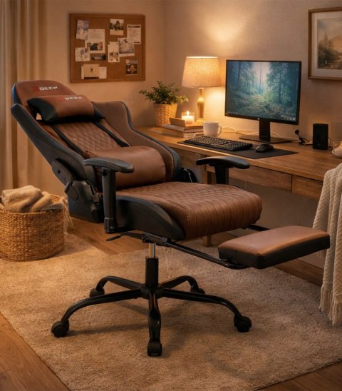 Ergonomiczny Obrotowy Fotel Gamingowy Brązowy Z Podnóżkiem Fotel Biurowy Hedo sp. z o.o.
